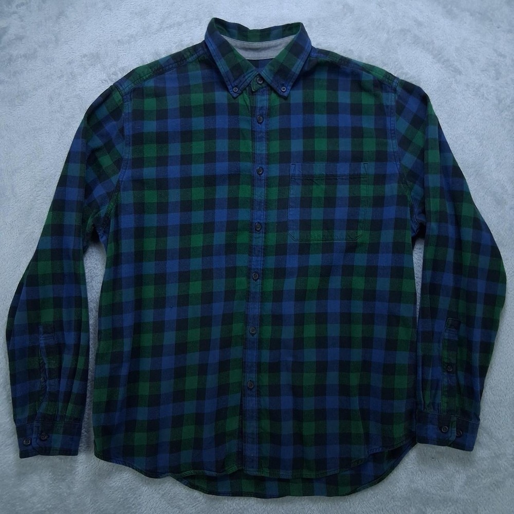 Eddie Bauer Mens Long Sleeve Flannel Shirt XL Blue Green Plaid Button Down